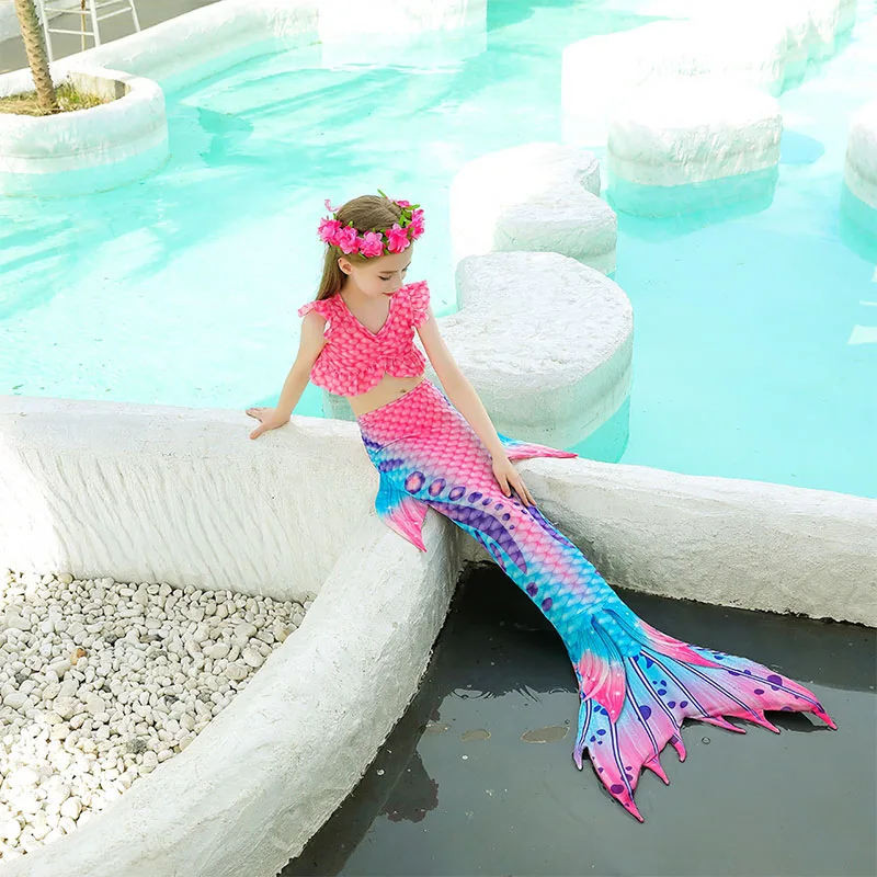 

Kids Girls Costume Cosplay Children Swimsuit Fantasy Beach Bikini Can Add Monofin Fin Swimming Mermaid Tail