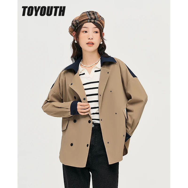 

Toyouth Women Trench Coat 2022 Autumn Long Sleeve Turndown Collar Loose Windbreaker with Pocket Khaki Fashion Classic Outwear