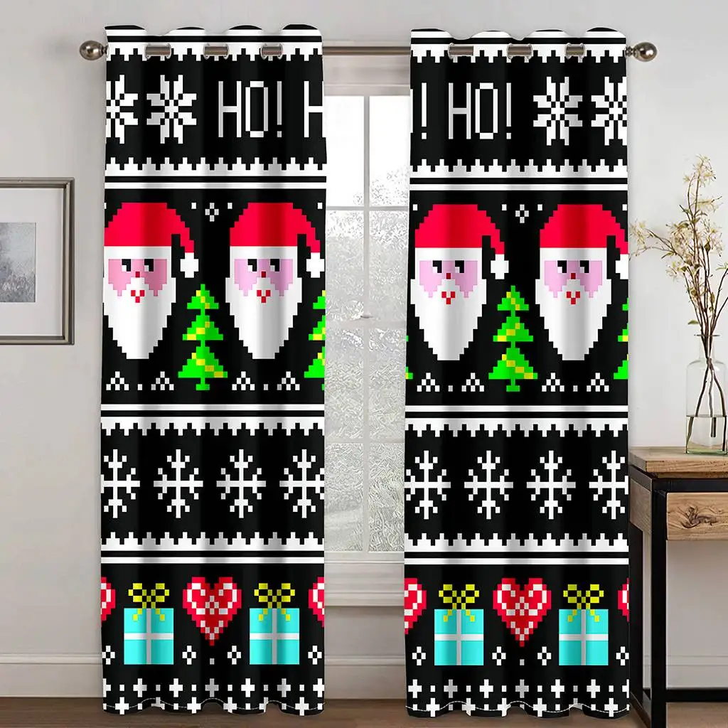 

Cortina con sombreado para sala de estar, cortina perforada con estampado navideño de píxel para dormitorio, 90%