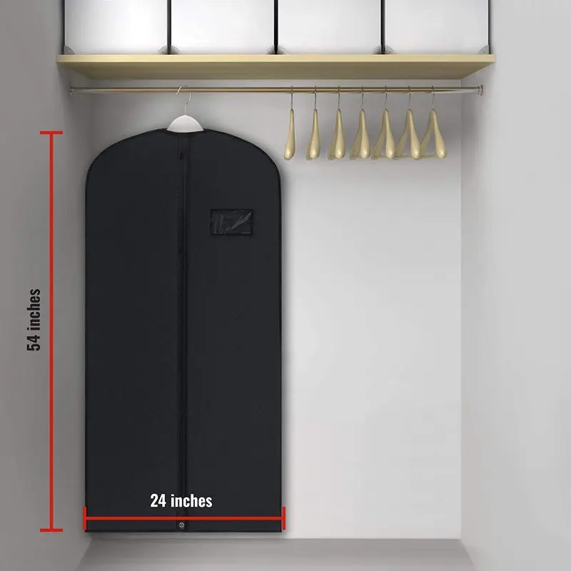PLX Black Garment Bags for Hanging Clothes, Men Suit Bag for Travel and Clothing Storage of Women Dresses, Shirts, Fur Coats, Da