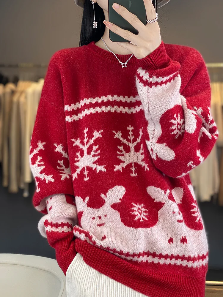 Новинка 2024 Модный женский Рождественский свитер на осень и зиму вязаный пуловер