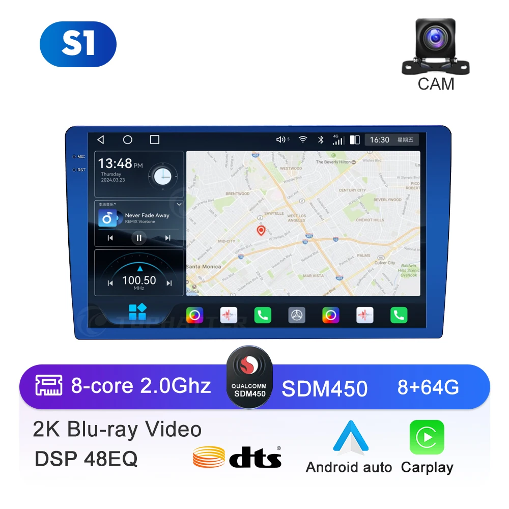 

Универсальный 9-дюймовый Android 13 Qualcomm Snapdragon 6125 Автомобильный радиоприемник Мультимедийный проигрыватель 2K Экран Стерео Навигация Carplay DTS HDMI