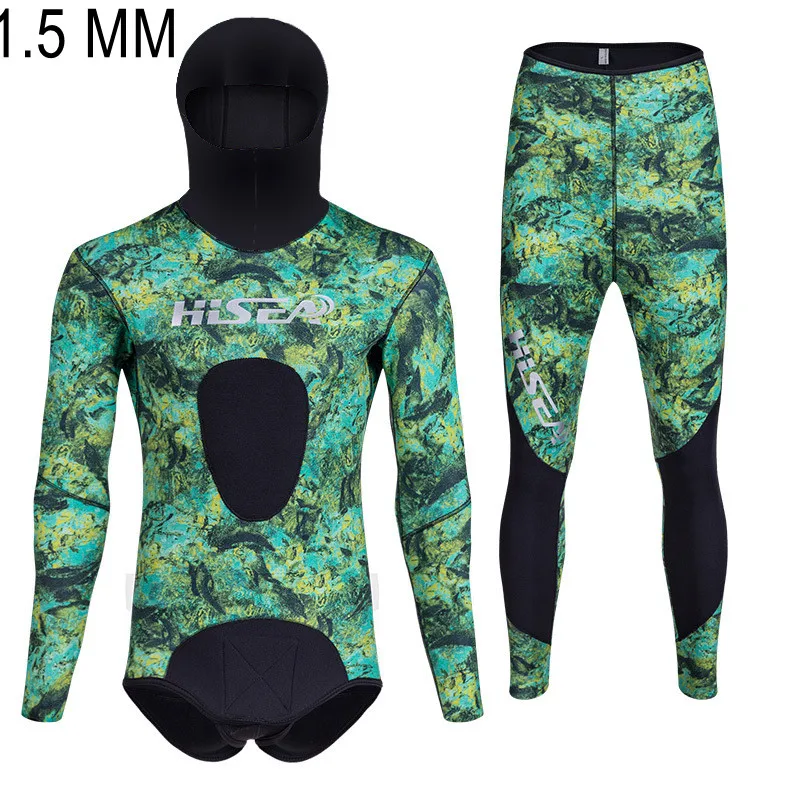 1.5MM Neoprene Keep Warm Men Surfing Snorkeling Spearfishing Hooded Diving Suit Scuba Kayaking Drifting WetSuit Swim Equipmen