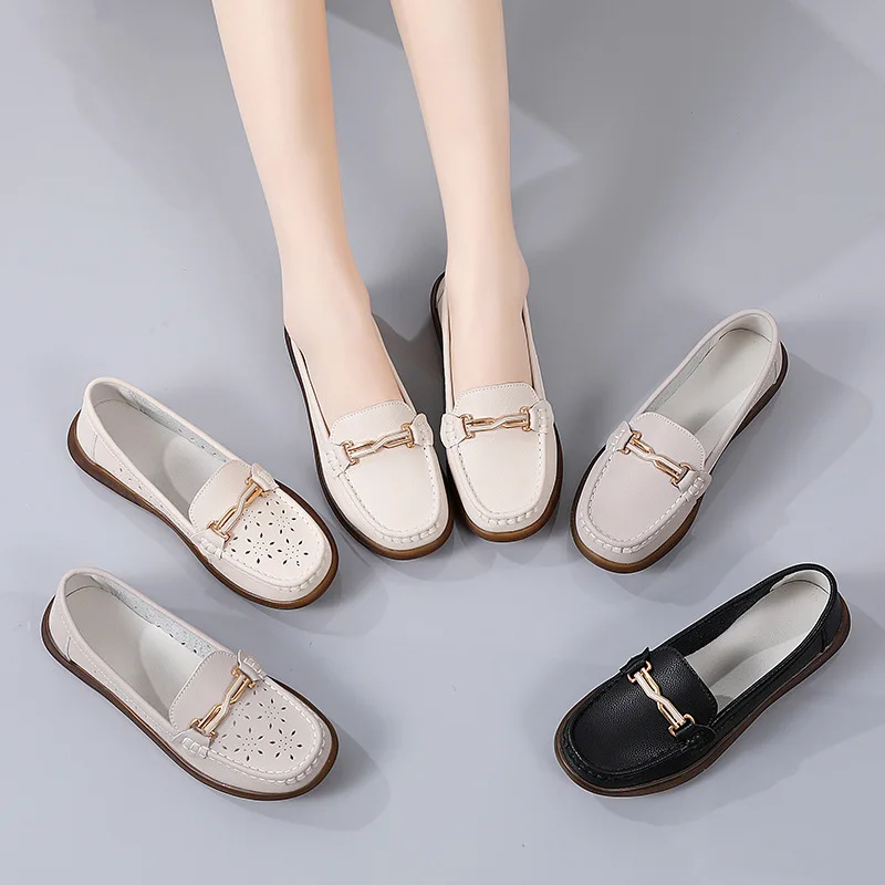 2023 New Women Flats Shoes Women Genuine Leather Shoes Woman Loafers Slip On Ballet Flats Ballerines Flats Walking Plus Size