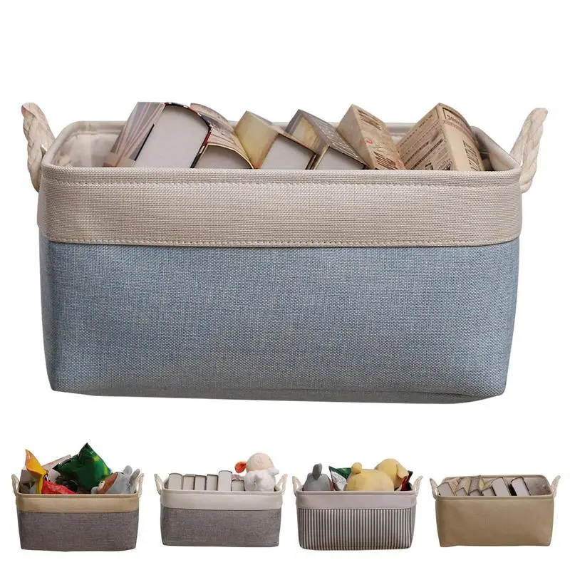 

Household Fabric Storage Bin Handy Large Rectangular Storage Box With Handles Foldable Storage Basket Organizers For Home Cloth