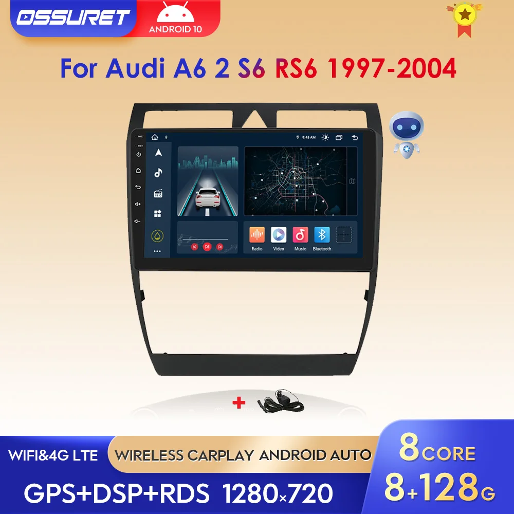 

Автомагнитола 2 din для Audi A6 2 RS6 S6, Android 11, AI, мультимедийный плеер, GPS-навигация, аудио, стерео, bluetooth, SWC