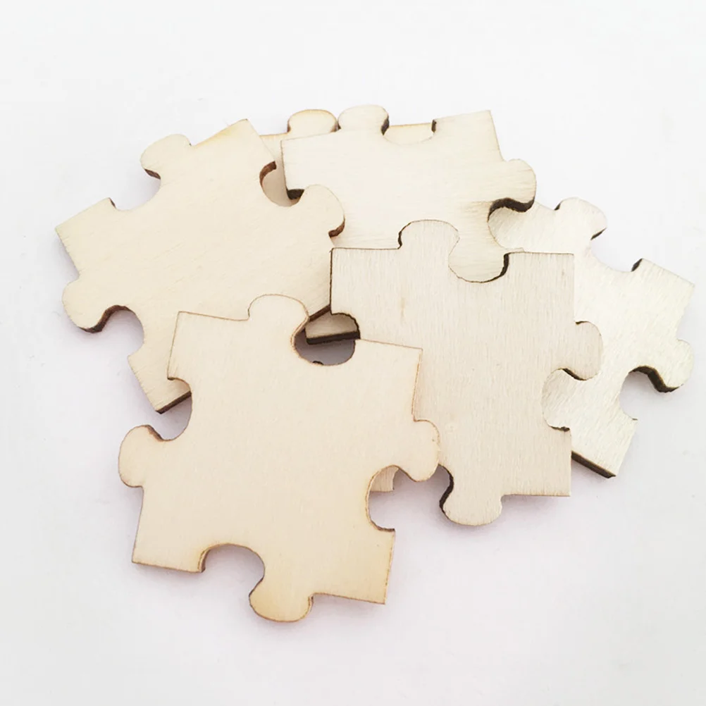 

100PCS Unfinished Wood Craft Jigsaw Puzzle Chips Wood DIY Wooden Puzzle Painting Natural Wood Slices Wooden Circles for