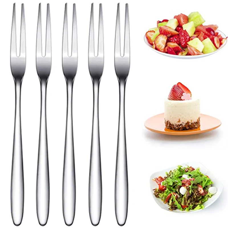 

10 Pieces Fruit Fork Stainless Steel Two-prong Cake Fork Western Food Small Fork Multi-functional Household Kitchen Accessories