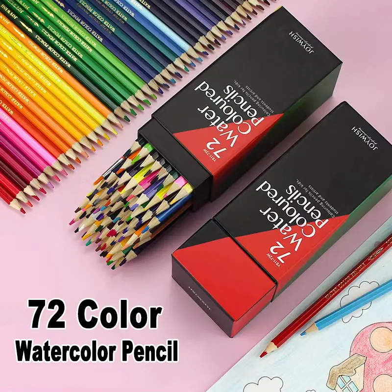 Professional 72 Colors Set Watercolor Pencils With Brush Hexagon Wooden Handle For Artist Painting Drawing Art Graffiti Sketch