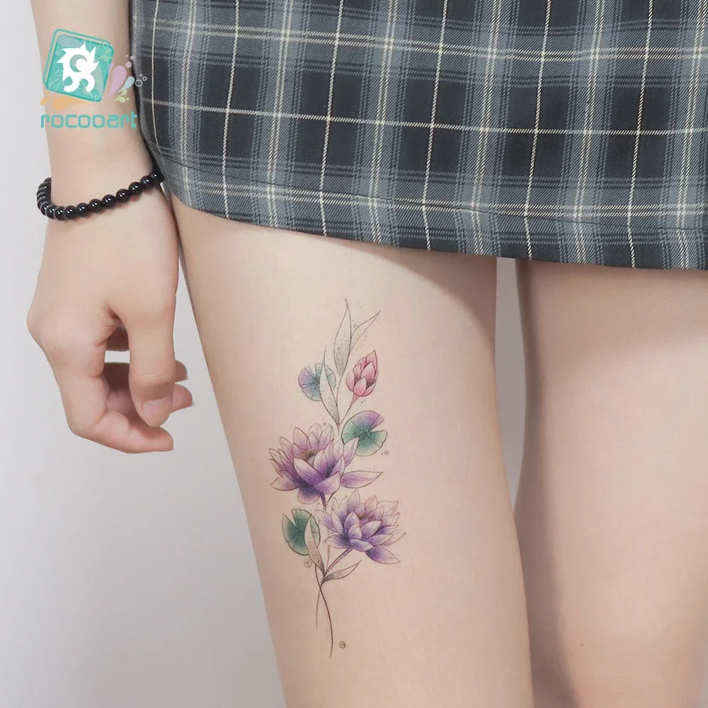 Татуировки Rocooart на руки с цветами лотос змея временная татуировка