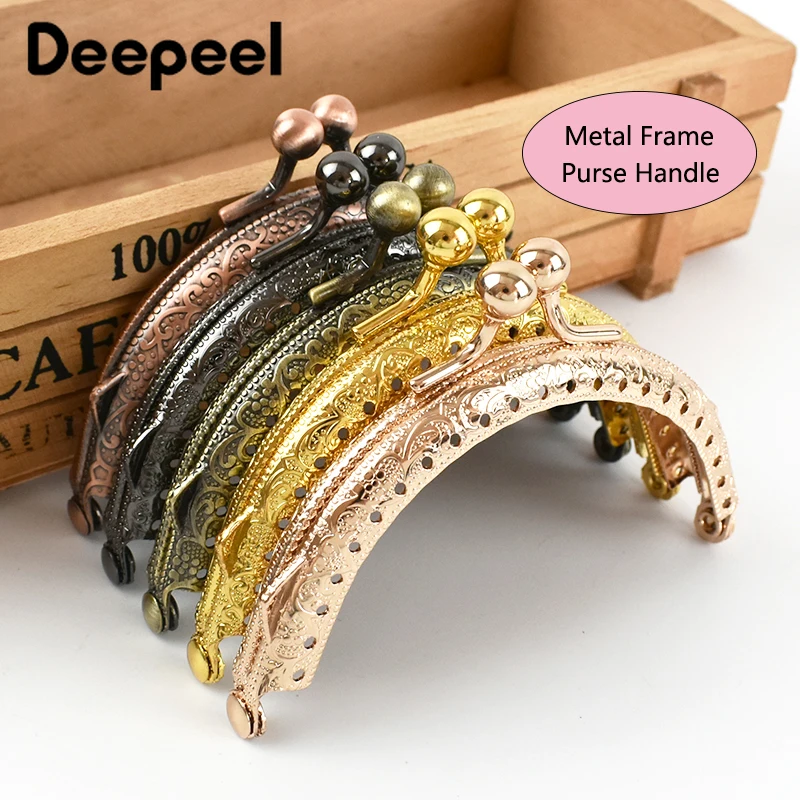 5/10pcs Deepeel 8.5cm Metal Purse Frame Handle Embossed Kiss Clasps Bag Handles Hardware DIY Sewing Brackets Luggage Accessory