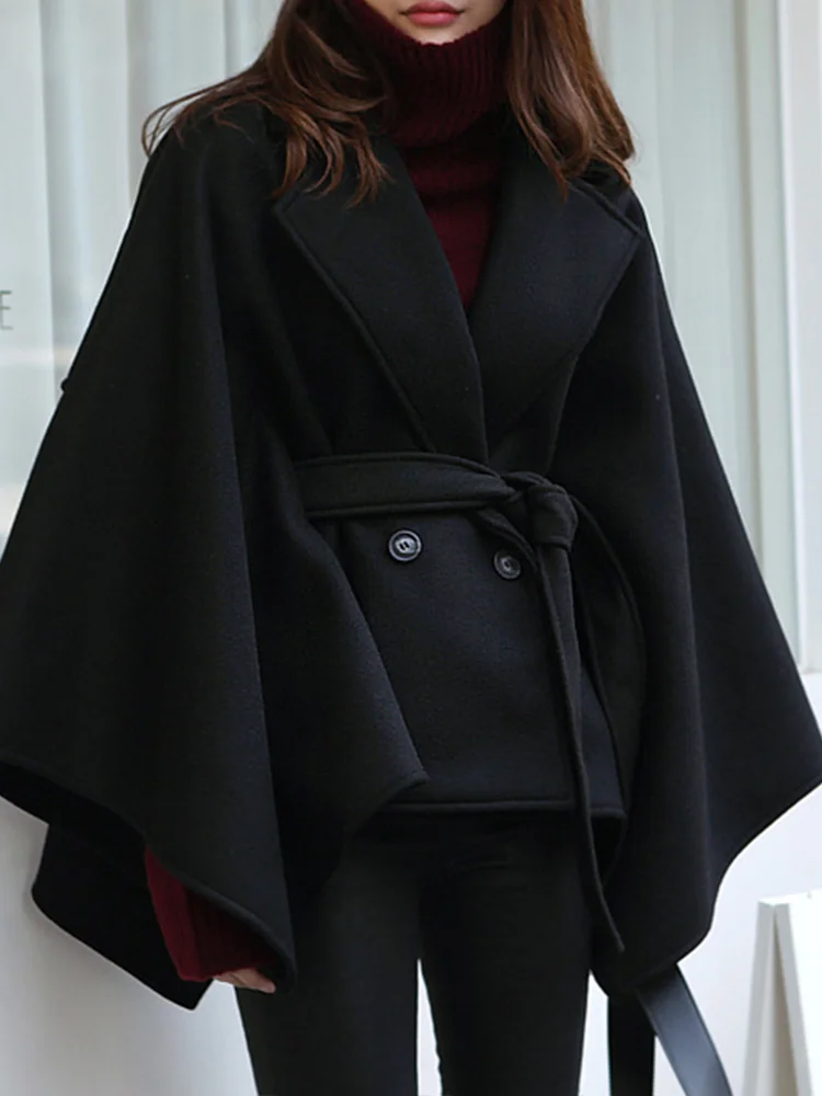 

Women Winter Poncho Femme Black Cape Coat Plus Size Cloak Ponchos and Capes Poncho Feminino Inverno Cape Femme Ponczo Jacket