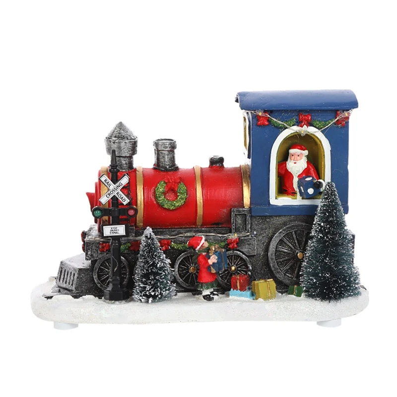 

Креативное Рождественское украшение из смолы светильник кой, украшение для поезда Санта-Клаусом, рамка для поезда, фигурки железнодорожных...