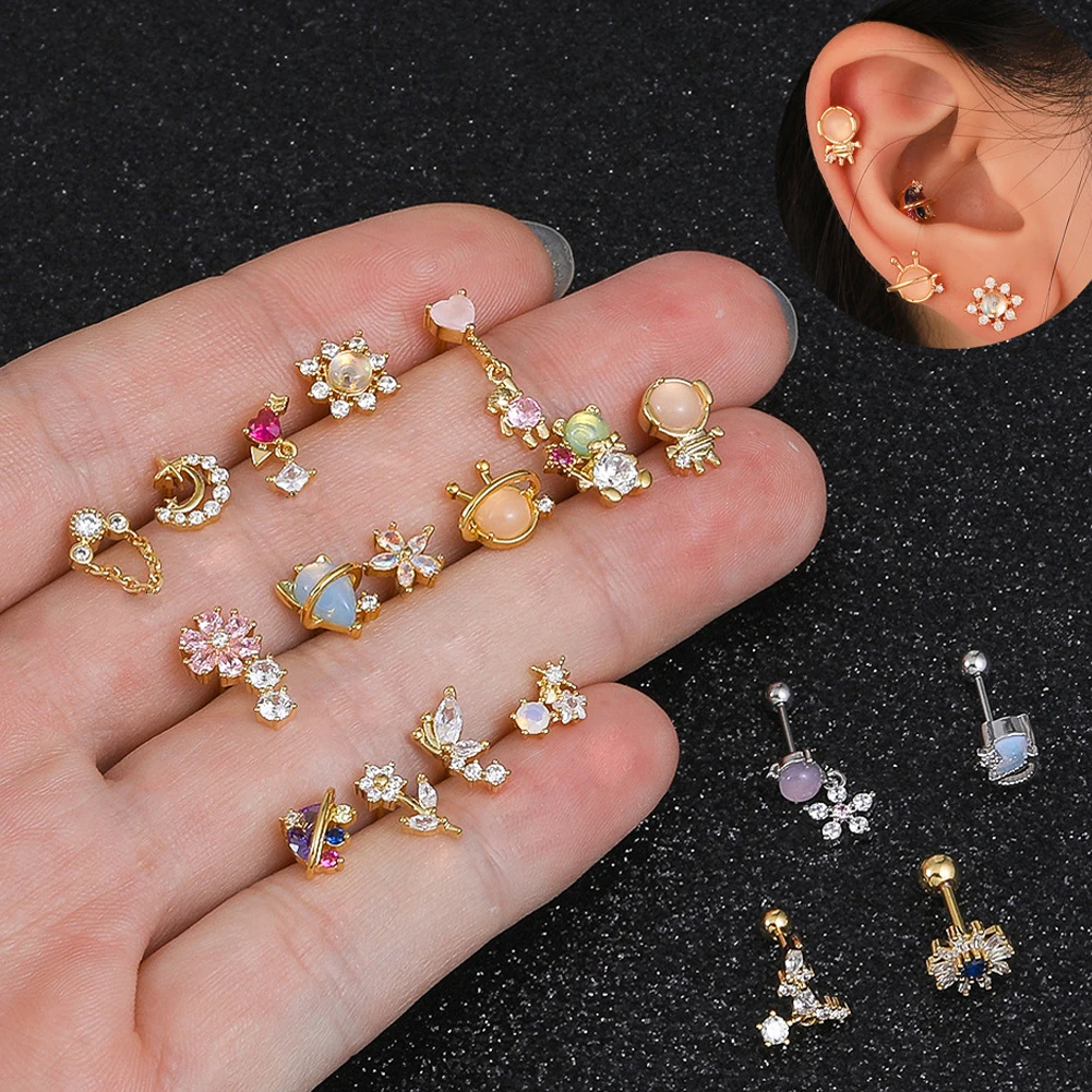 

1PC Korean Stainless Steel Zircon Ear Piercing Earring For Women Exquisite Snake Ear Studs Cartilage Earring Body Jewelry Gift