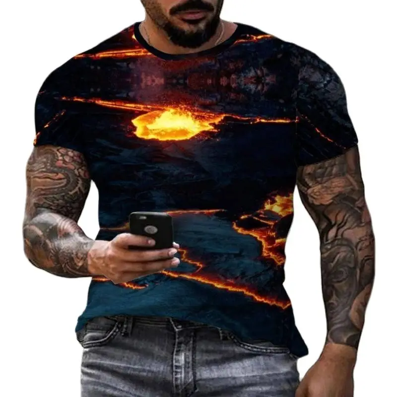 

Summer Personality 3D Volcano Print Men'S T-Shirt Casual O Neck Short Sleeve Breathable Oversized T-Shirt Hip Hop Men'S Clothing