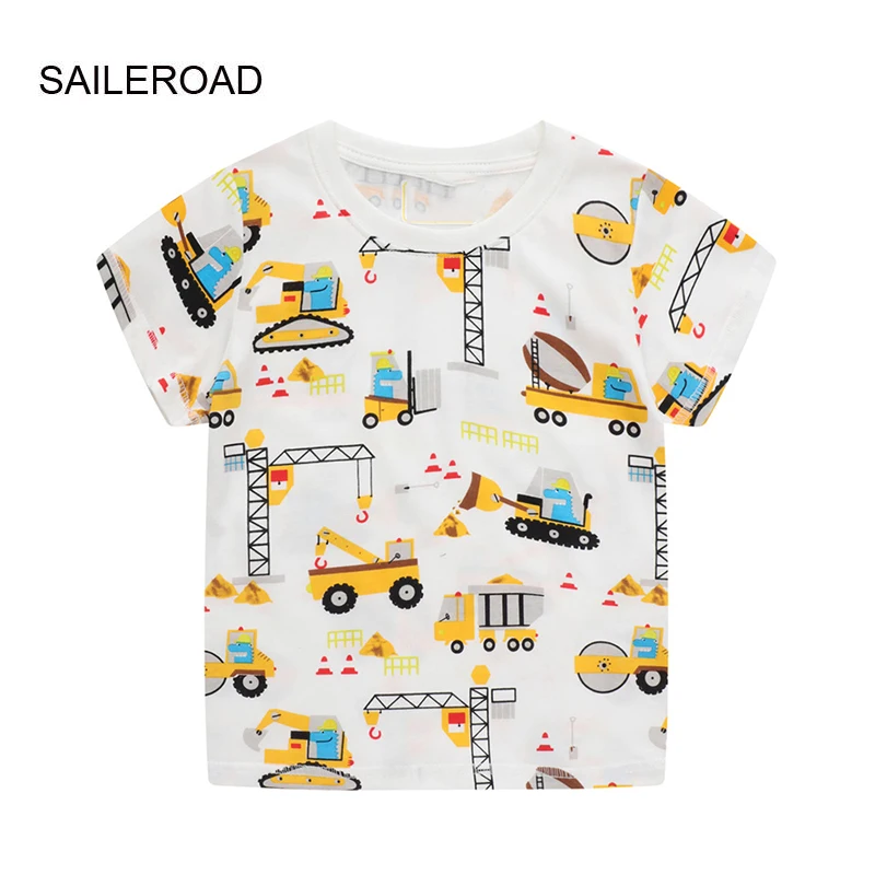 SAILEROAD 2022 New Summer Cotton Short Sleeve Cartoon Excavator T-shirts Kids Tee Tops Boys Children Clothes