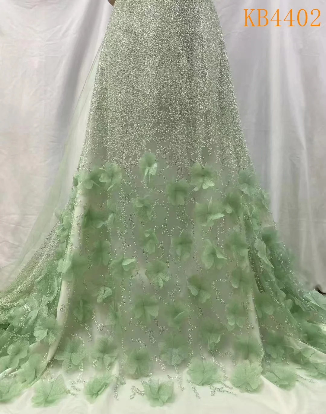 Белая 3D цветочная кружевная ткань с бисером французская сетка кружевное