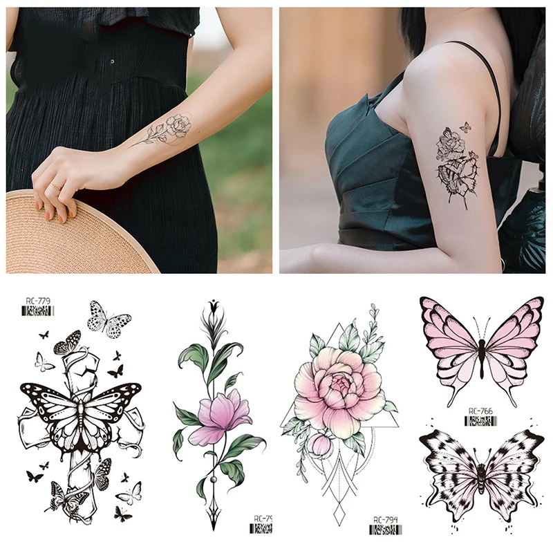 

Водостойкие Временные татуировки для боди-арта, женские 3D красивые бабочки, цветы, искусственные татуировки, Временный Дизайн, маленькие руки, татуировки, наклейки