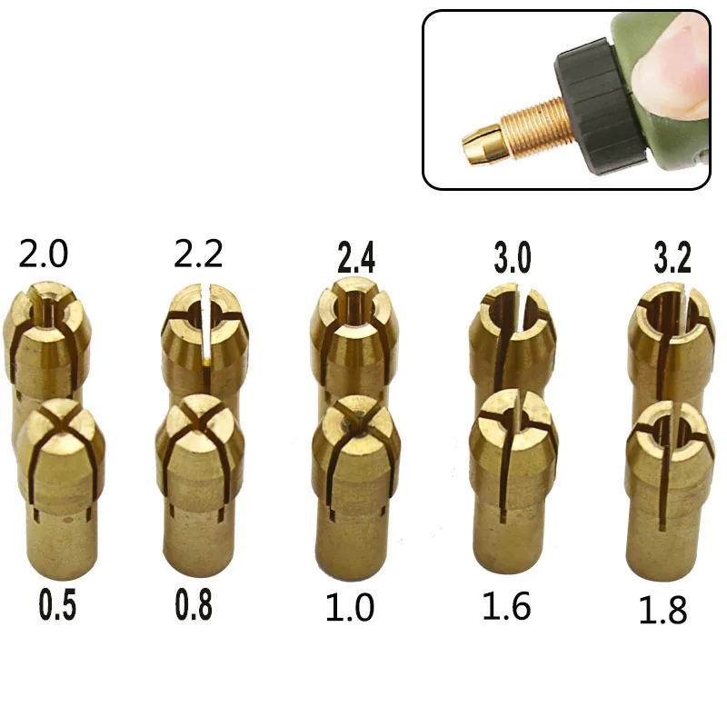 

Цанговый патрон Zimir для Dremel, латунный, 0,5-3,2 мм, 10 шт.