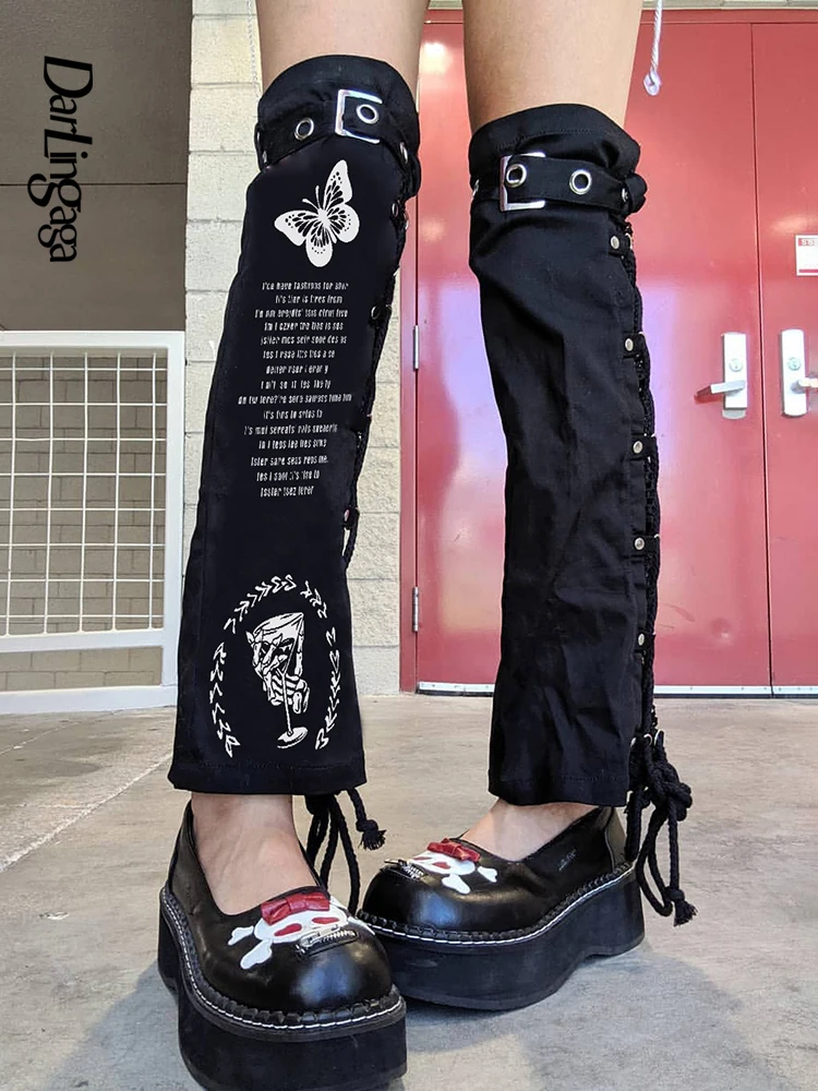 

Уличная одежда Darlingaga в стиле панк с принтом темная Академия гетры на шнуровке в торговом центре готические носки для ног Пряжка бандаж E-Girl в...