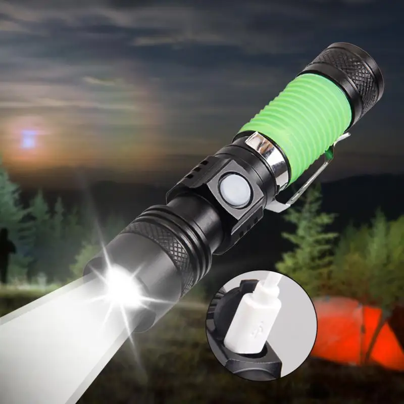 

Powerful T6 Flashlight USB Rechargeable Strong Light Telescopic ZoomTorch Adjustable Multifunctional LED Tactical Camping Light