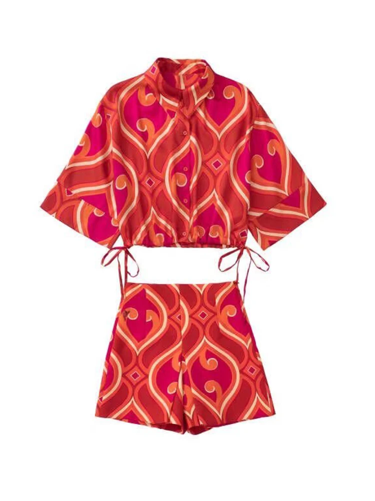 

Women Suit 2 Piece Set 2022 New Fashion Retro Print Slim shorts Suit Summer Elegant Fashion Street Suits Casual Young Women Suit