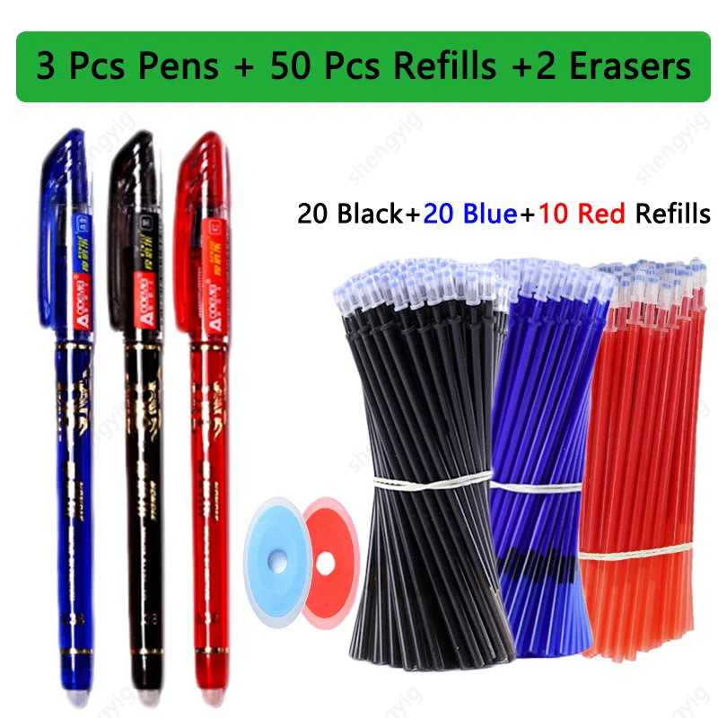 

55 Pcs/Set Erasable Gel Pens Needle Tip Refills Ballpoint gel Pens Student Stationery Office School Supplies kawaii art supplies