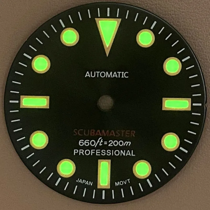 Vintage Black Dial 28.5MM Watch Accessories with Green Luminous  Sunburst Black Face Suitable for NH35/36/4R/7S Movements