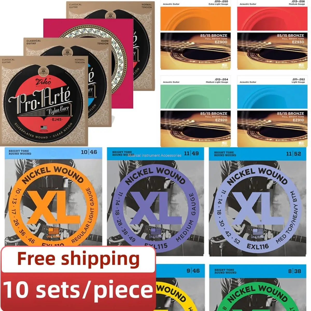 

10 Sets/Piece Wholesale DADA Classical/Acoustic/Electric Guitar Strings Popular EJ45 EXP16 EJ27 XL110 Music Lovers First Choice
