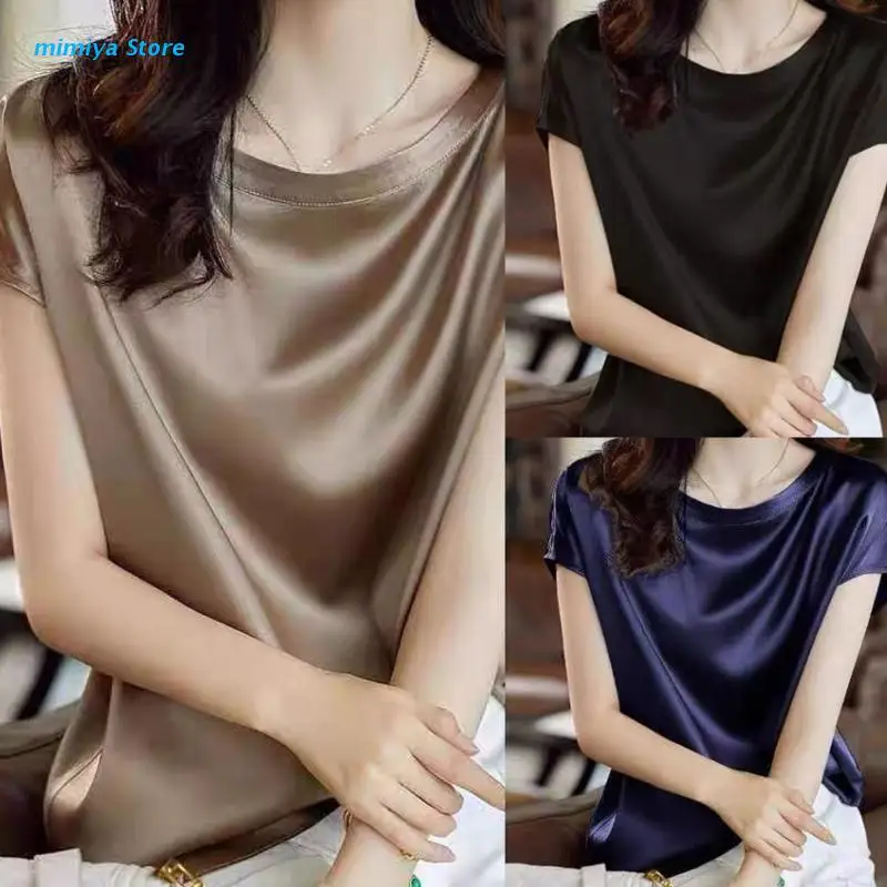 

Elegant Solid Color Daily T-shirt Summer Round Neck Short Sleeve Slim Pullovers Short Tops Women's Commute Clothing