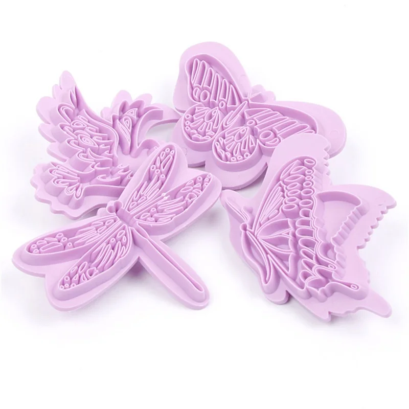 

4pcs 3D Butterfly Plastic Cake Cookie Cutters Biscuit Sugar Chocolate Mold DIY Fondant Embossing Cake Embossing Mould Decor Tool