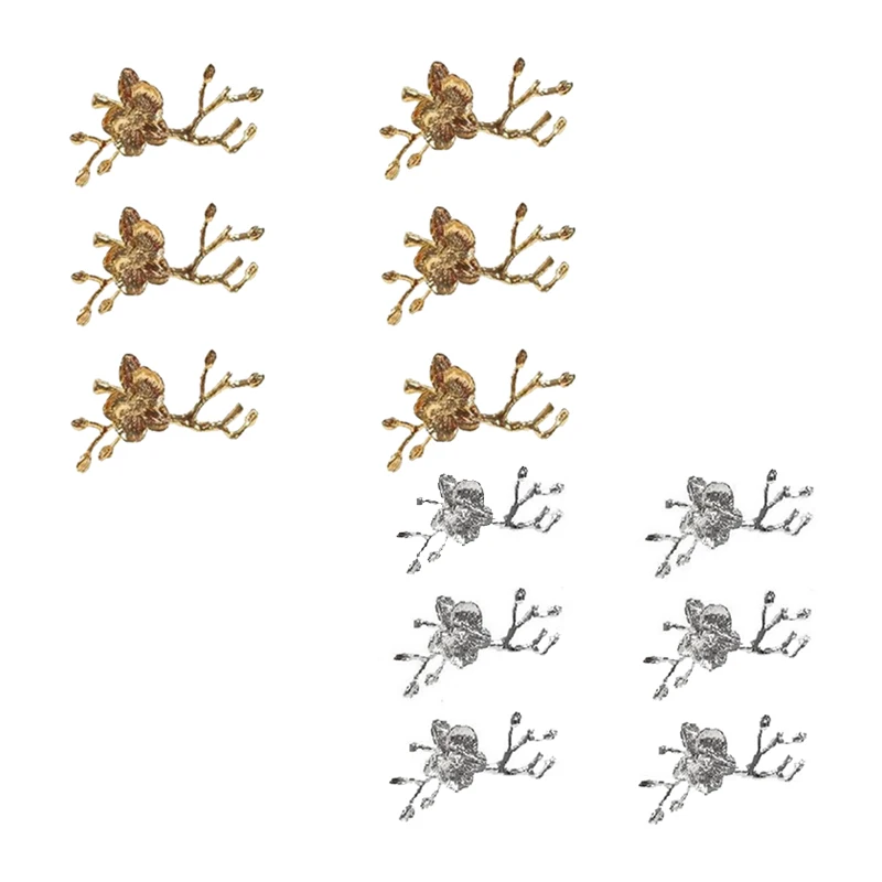 

Plum Blossom Branch Design Napkin Holder Napkin Ring Western Towel Ring Hotel Table Decoration Set Of 6