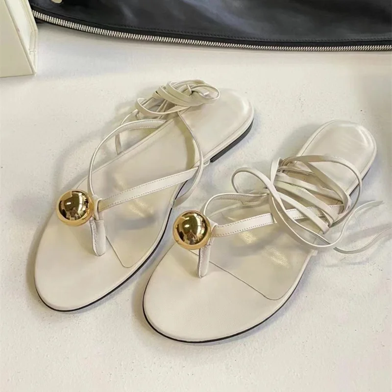 

Withered 2023 Summer French Strap Roman Sandals Casual Commute Flat Slippers Women Fashion Elegant Ladies Leather Shoes