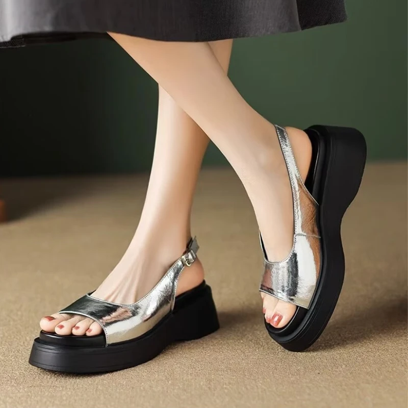 

New Open Toe Sandals Thick Sole Solid Color Summer Shoes Casual Fashion Comfortable Buckle Ladies Sandals
