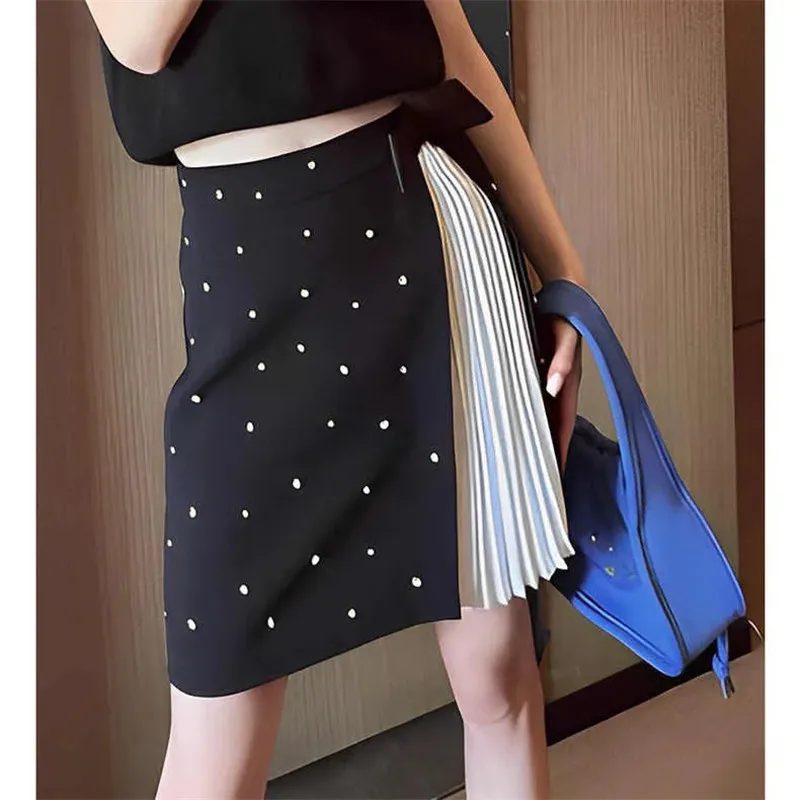 

Юбка-трапеция женская с высокой талией, модная плиссированная юбка со складками, черная, на весну-лето