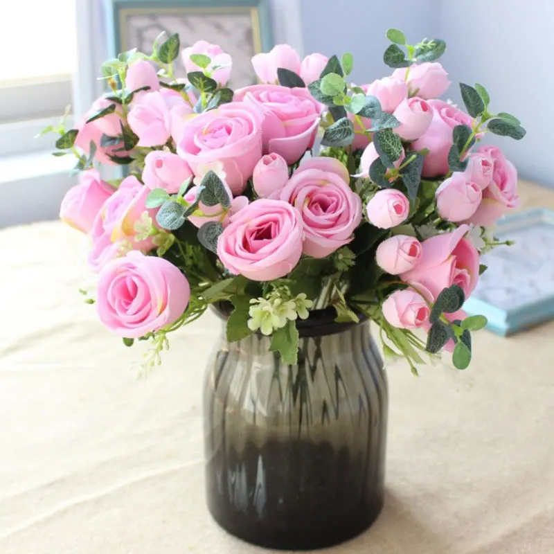 

1Bunch Simulation Rose Artificial Flowers Silk Roses Wedding Bride Holding Bouquet Home Decoration DIY Party Artificial Plants