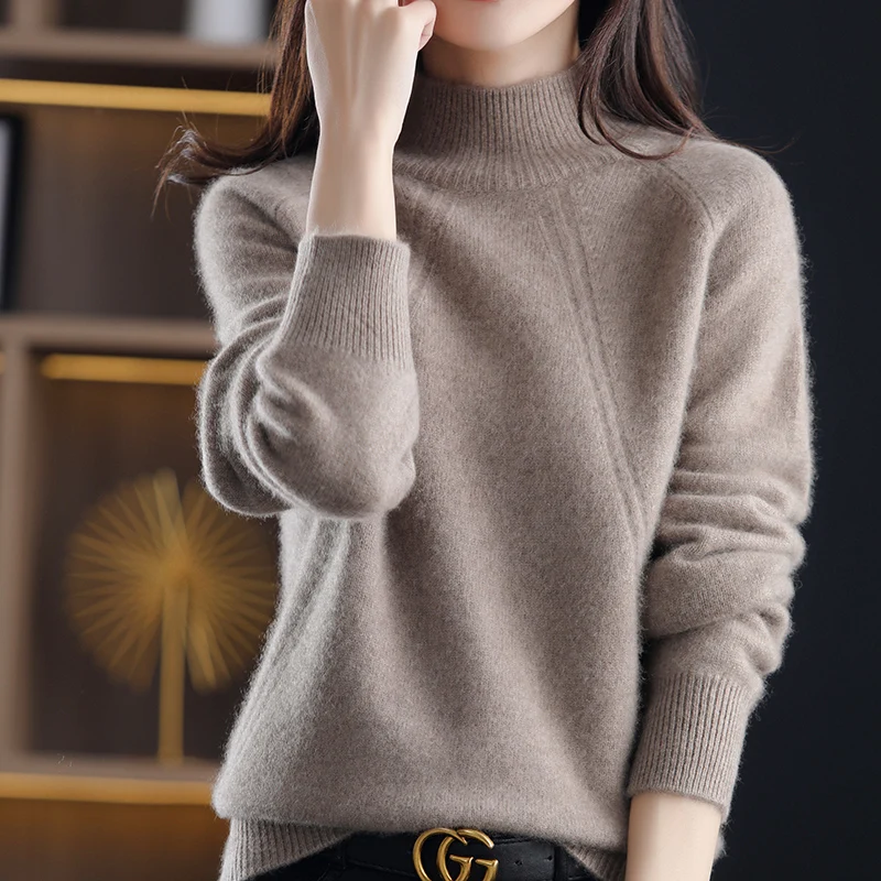 Autumn And Winter Style Half Turtleneck 100% Pure Sheep Sweater Women's Pullover Loose Fashion All-Match Knitted Bottoming Shirt
