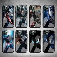 marvel superhero venom phone case tempered glass for iphone 13 12 11 pro mini xr xs max 8 x 7 6s 6 plus se 2020 cover