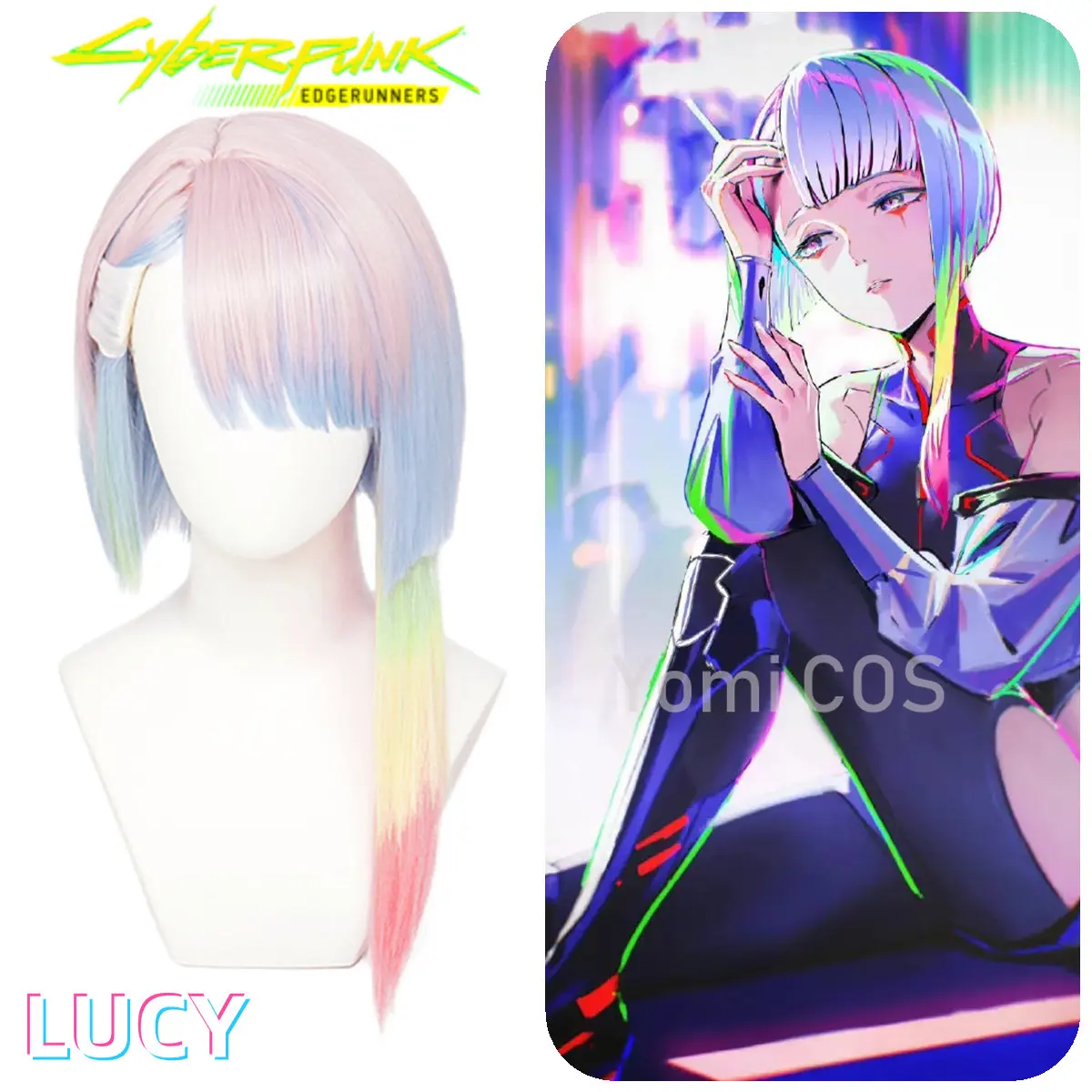

45cm Lucy Cosplay Wig Anime Cyberpunk Edgerunners Cosplay Lucyna Kushinada Multicolor Gradient Hair Heat Resistant Lucy Wigs