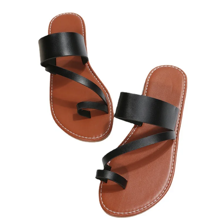 Summer 2023 New Slippers for Women Simple One Line Flat Bottom Mop for Women Outdoor Sandals Beach Slippers Large Size Slippers