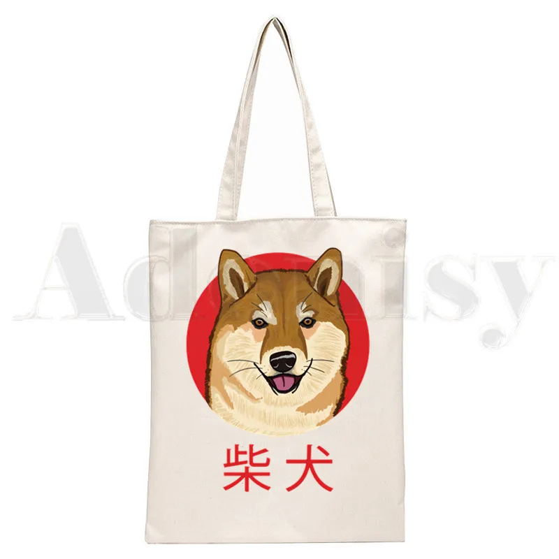 Shiba Inu Dog Japanese Print Funny Animal Harajuku Handbags Shoulder Bags Casual Shopping Girls Handbag Women Elegant Canvas Bag