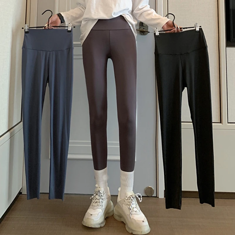 Rimocy Thin Hip-lifting High Waist Leggings Women 2022 Elastic Solid Color Tights Leggings Woman Casual Stretch Sports Pants