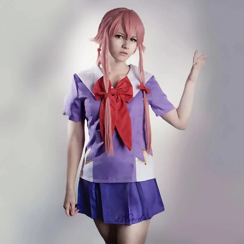 Фото Ци японское аниме дневник будущего Gasai Yuno Mirai Nikki школьная форма платье моряка косплей костюм парик №1