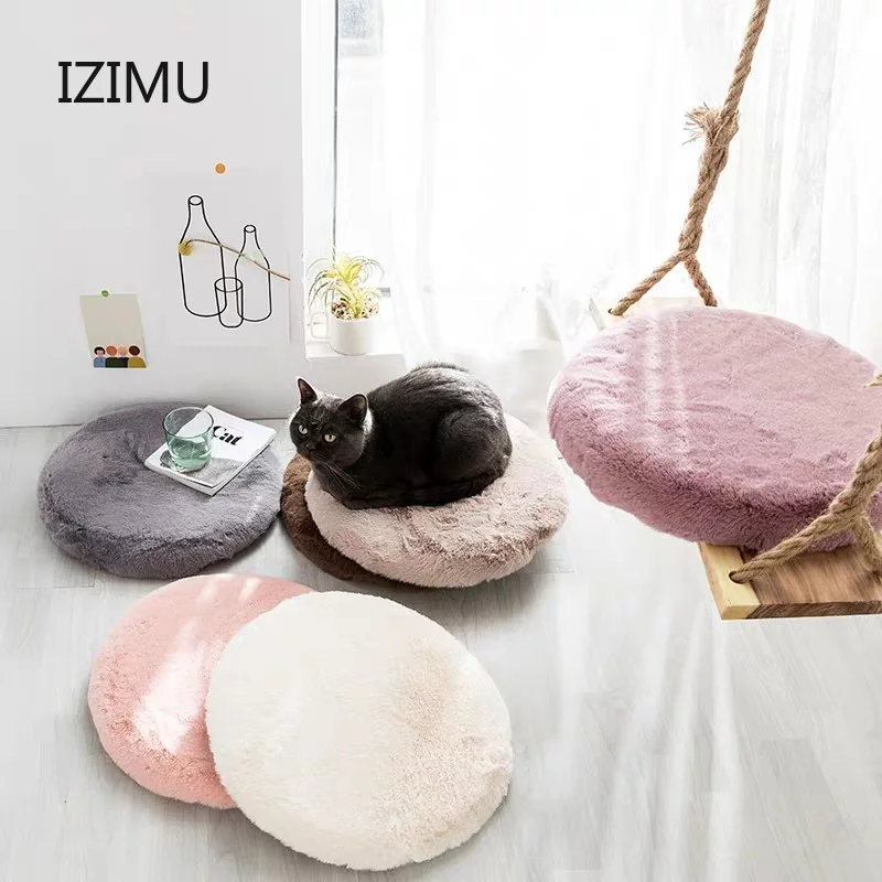 

8 Colors Round Cushion Imitation Rabbit Fur Thickening Plush Stool Pad Solid Warm Dining Chair Anti-Slip Hidden Zipper Seat Mat