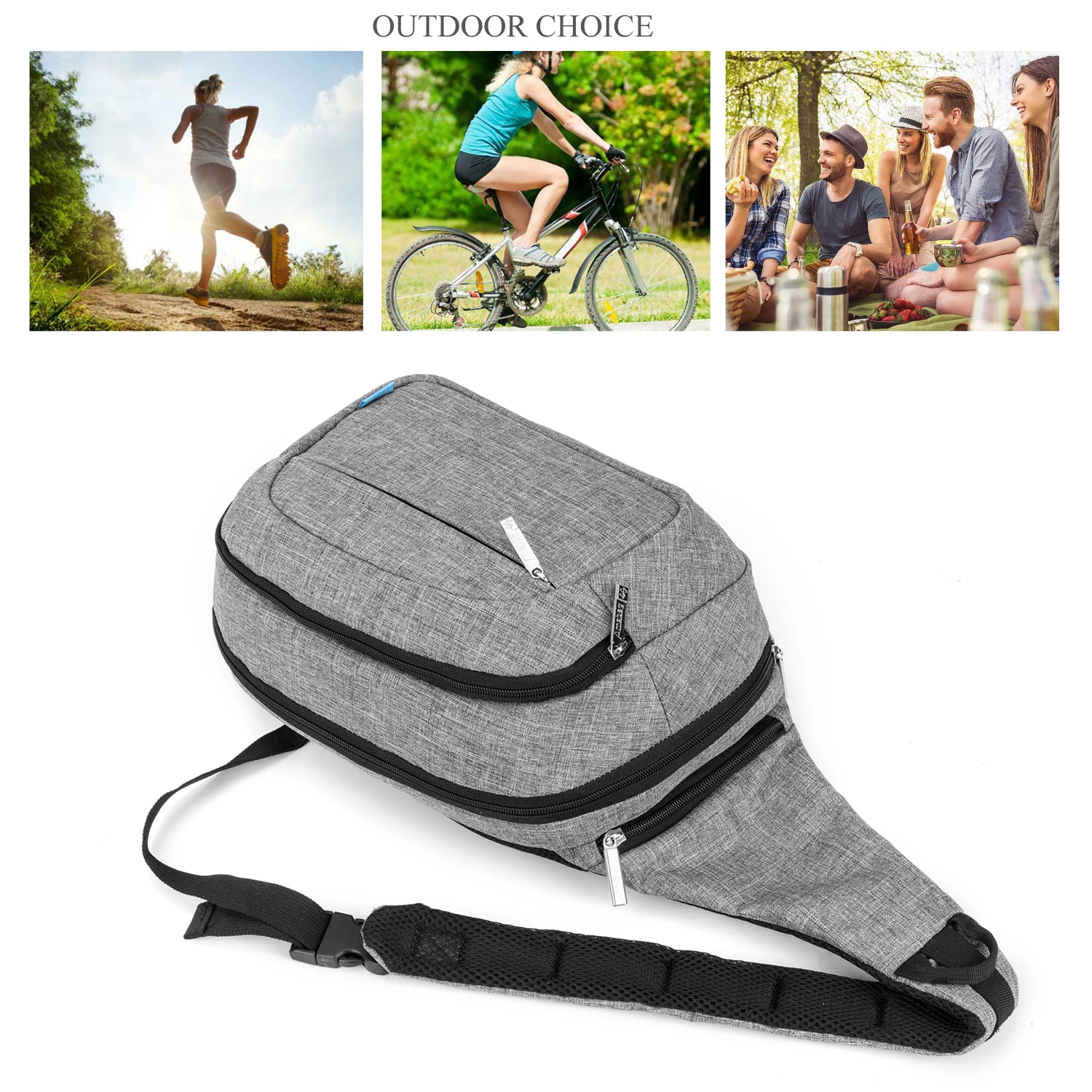 Casual Multi-functional Sling Bag Messenger Bag Crossbody Bag Shoulder Hiking Outdoors Bag For Men/Women,Gray