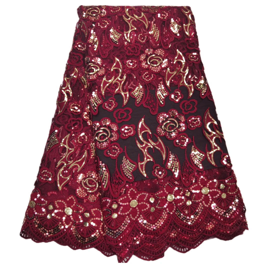 

5 Yards Red Sequins French Tulle Lace Fabric for Bridal Dress High Quality African Lace Fabric 2022 for Wedding Dress SQXN10