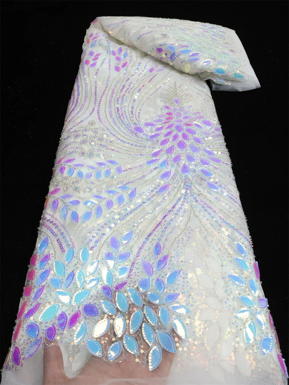 

Luxury Handmade Embroidered Sequins French Lace Tulle Fabric African 2022 High Quality Net Lace For Wedding Prom Dress LY1728