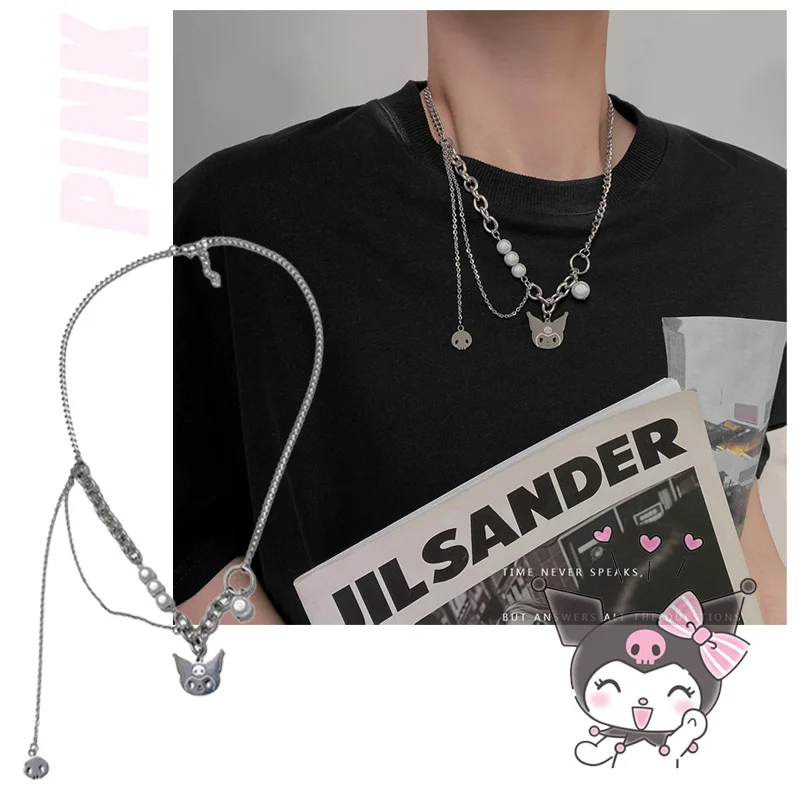 

Розовое кавайное мультяшное светоотражающее жемчужное ожерелье Kuromi Cinnamoroll аниме многослойное ожерелье браслет уличный милый крутой стиль...