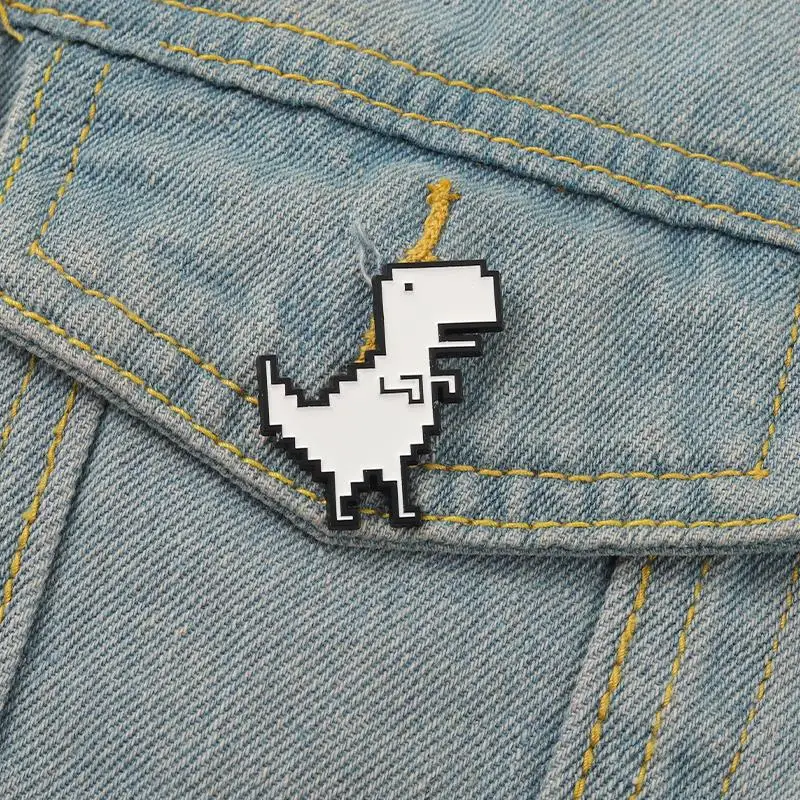 

10 PCS / LOT Tyrannosaurus Rex Enamel Pins Custom Cute White Dinosaur Brooches Bag Clothes Lapel Pin Simple Jewelry