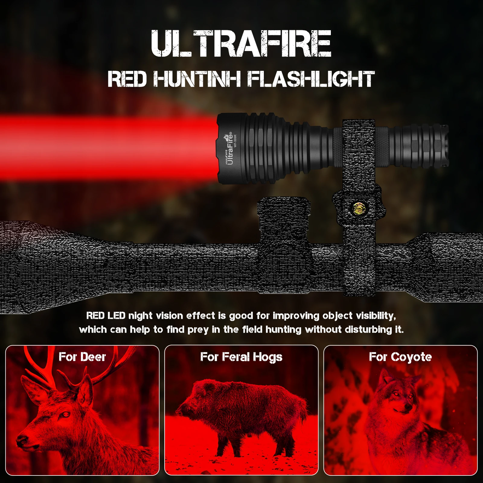 UltraFire WF-509R Красный фонарь 10 Вт Мощный тактический охотничий с длинной стрелой 300